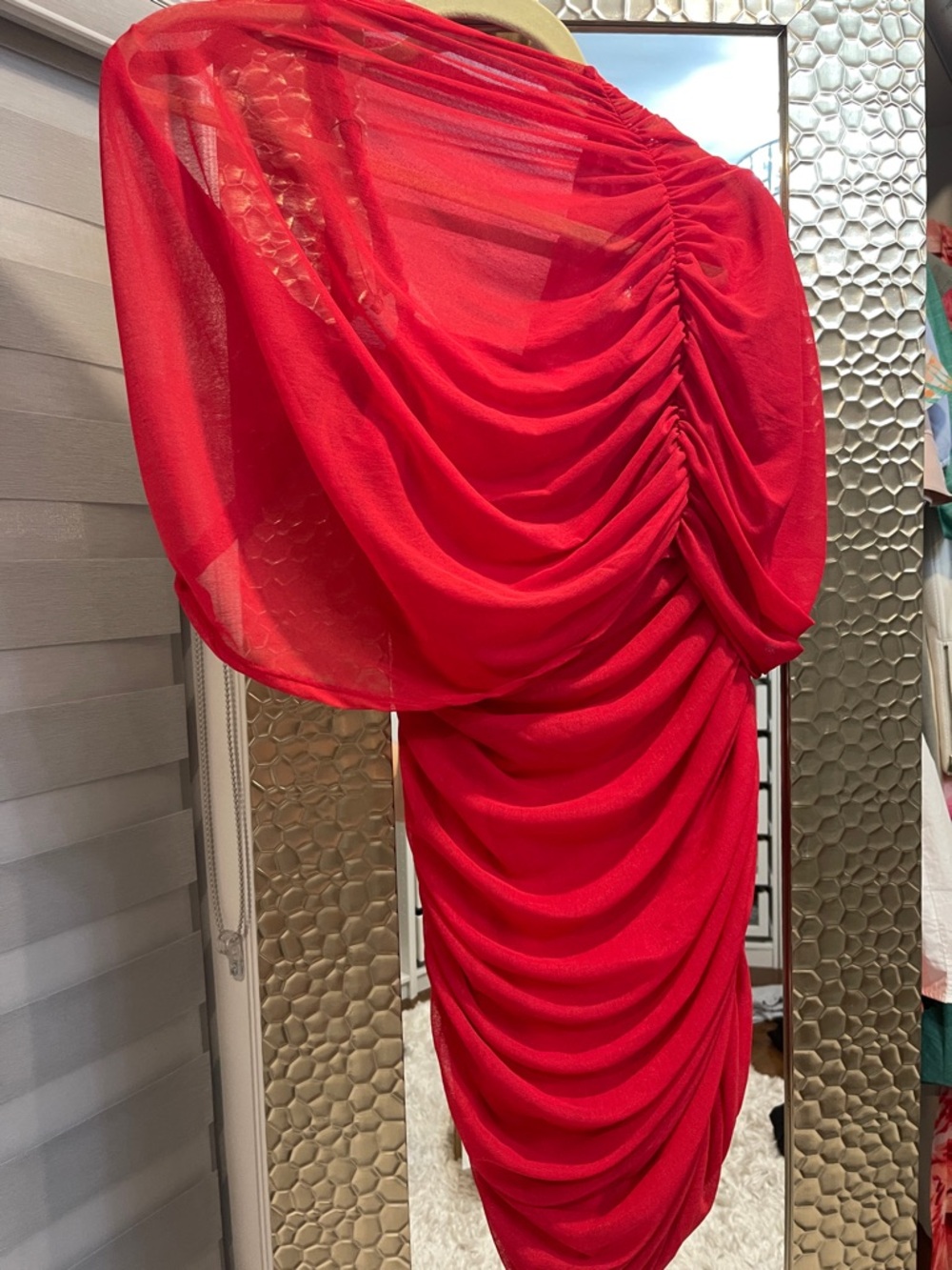 NBD One-Shoulder Red Ruched Draped Cocktail Dress